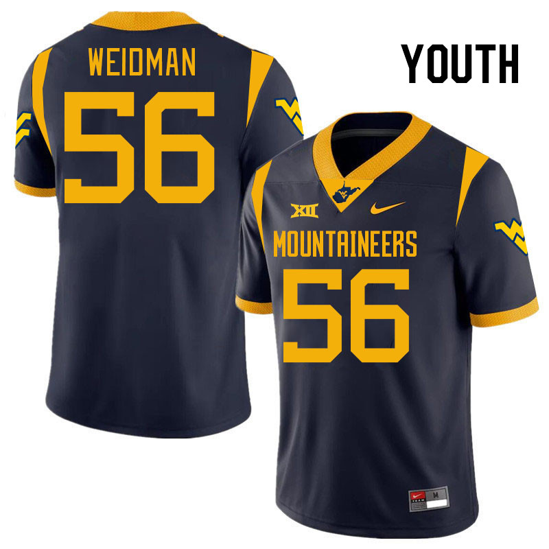 Youth #56 Sullivan Weidman West Virginia Mountaineers College 2024 New Uniforms Football Jerseys Sti